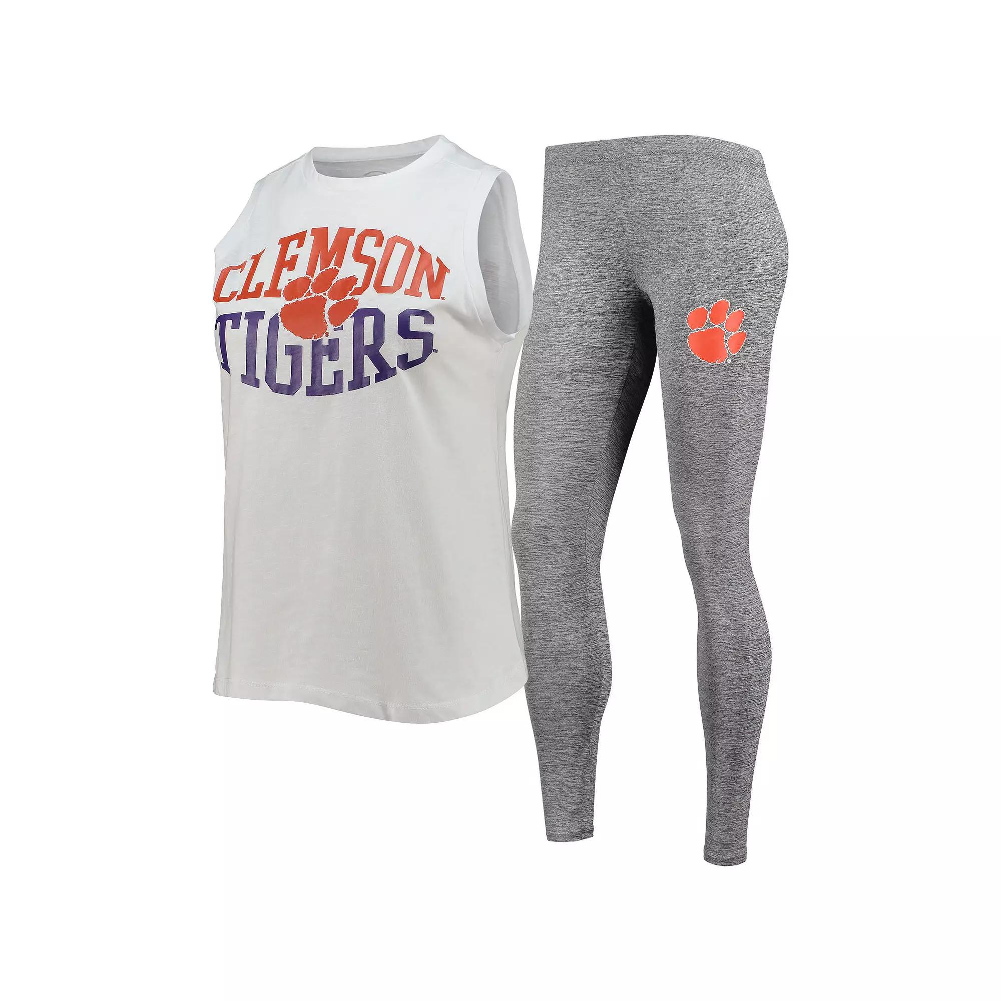Women's Concepts Sport Charcoal/White Clemson Tigers Tank Top & Leggings Sleep Set, Size: Small Product Image