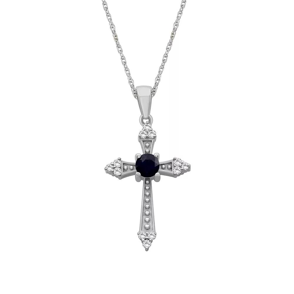 Jewelexcess 10k Gold Gemstone & Diamond Accent Cross Pendant Necklace, Women's, Size: 18", Blue 10k Wh Gold Product Image