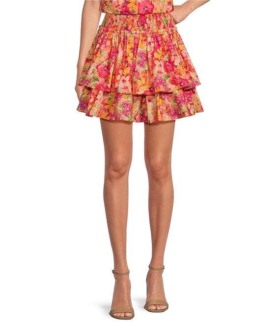 Skies Are Blue Coordinating Floral Print High Waisted Tiered Mini Skirt Product Image