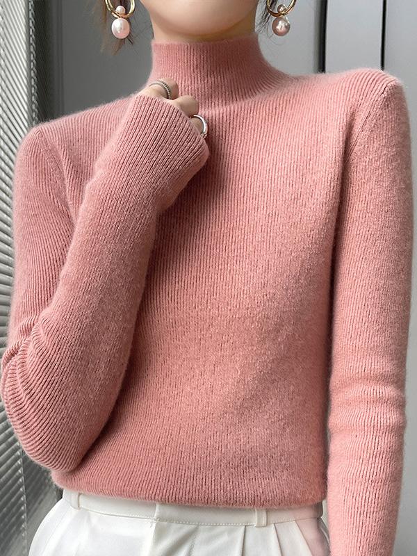 Casual Skinny Long Sleeves Solid Color Half Turtleneck Sweater Tops Product Image