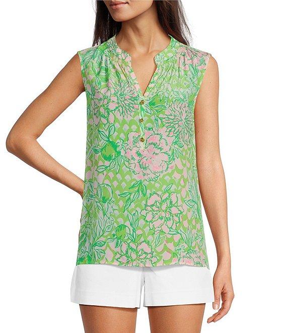 Lilly Pulitzer Elsa Printed Silk V-Neck Sleeveless Blouse Product Image