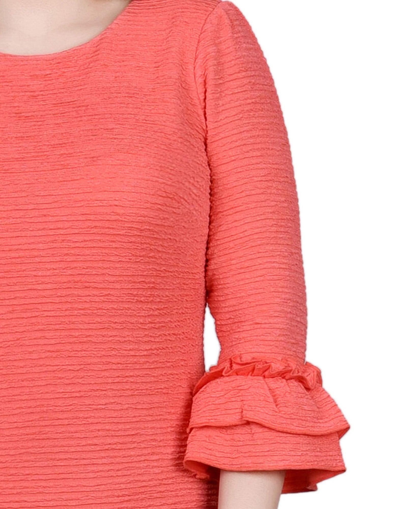 Coral 3/4 Sleeve Textured Knit Dress Product Image