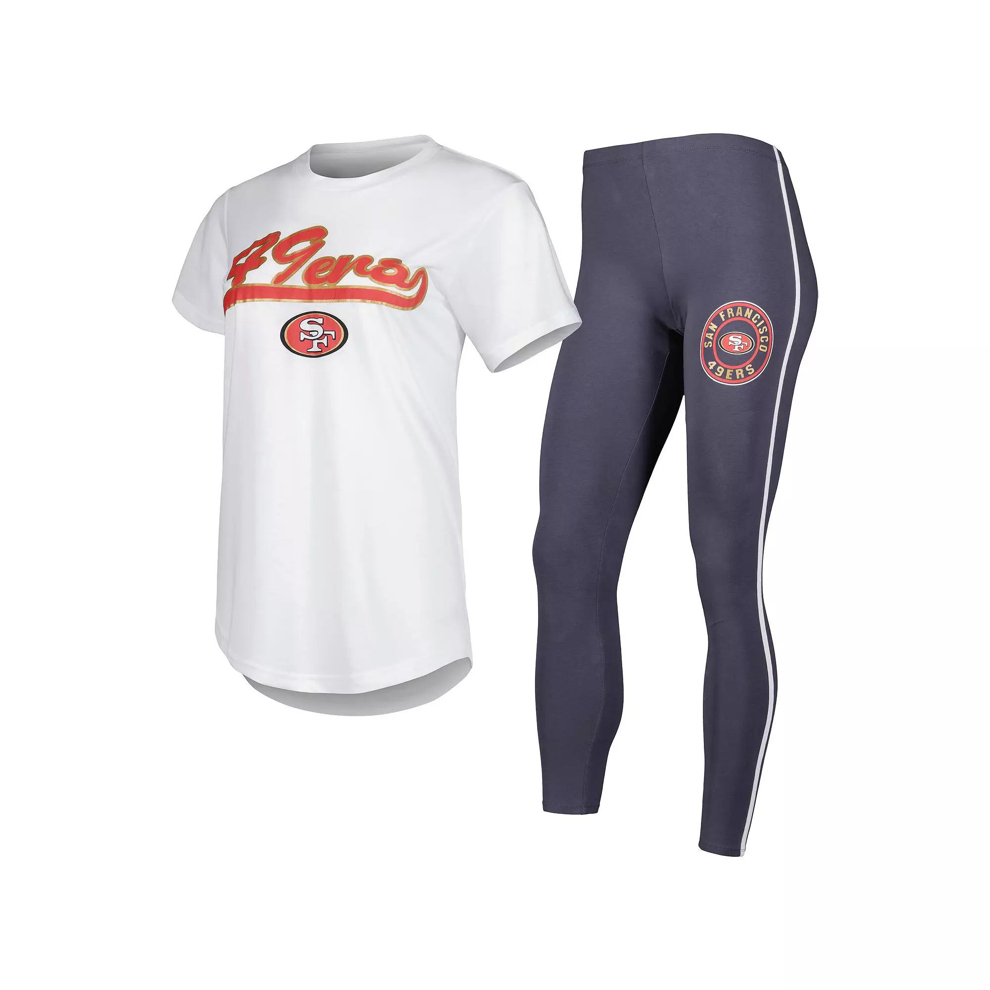 Women's Concepts Sport White/Charcoal San Francisco 49ers Sonata T-Shirt & Leggings Sleep Set,  Product Image