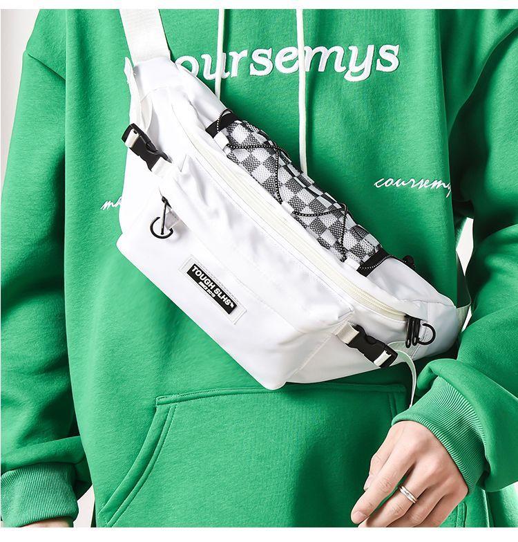 Set: Checkered Panel Drawstring Sling Bag + Bag Charm Product Image