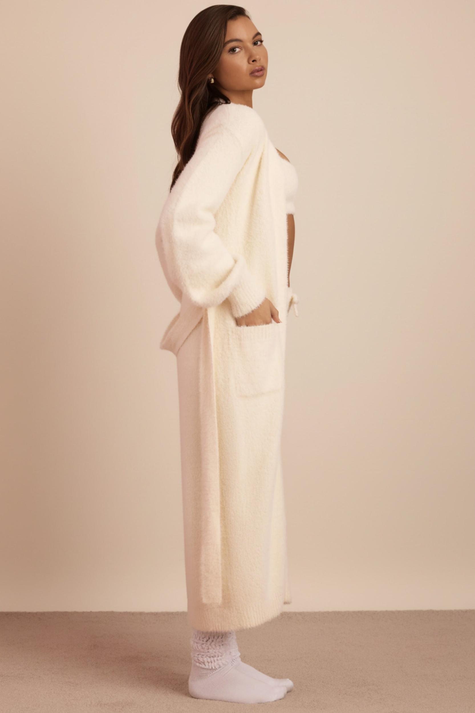 Fluffy Knit Longline Cardigan in Ivory Product Image