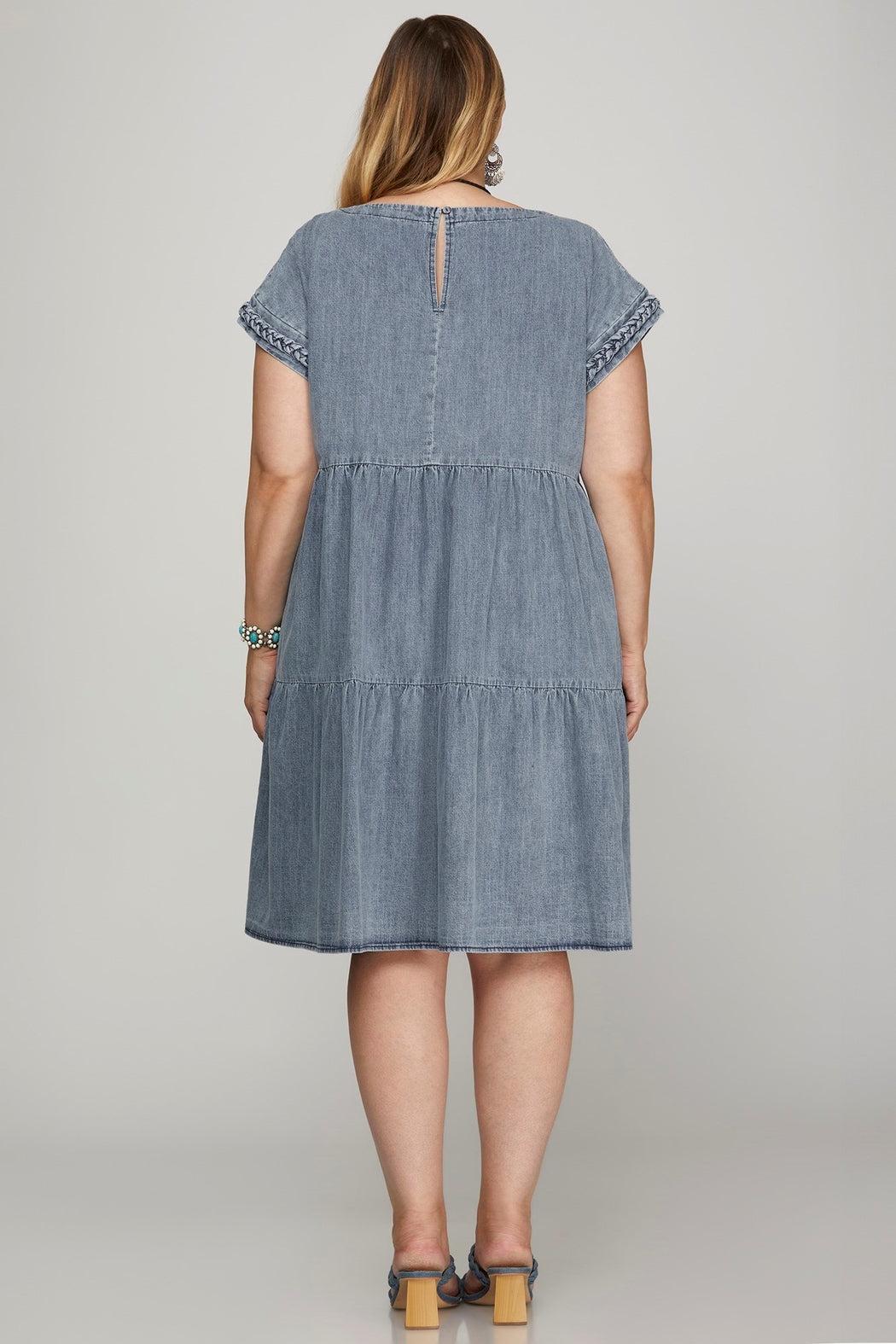 Plus Size Cap Sleeve Braided Detail Dress Product Image