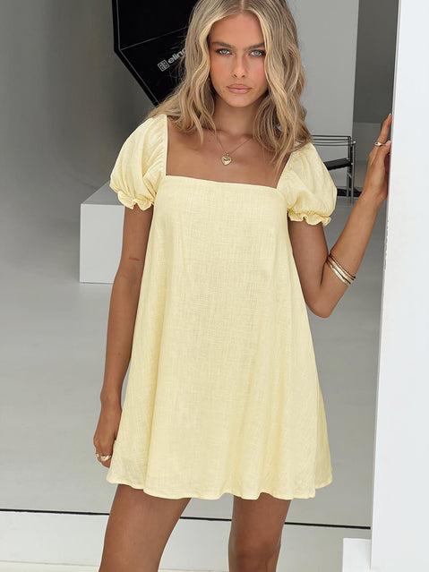 Beyond Linen Blend Mini Dress Yellow Product Image
