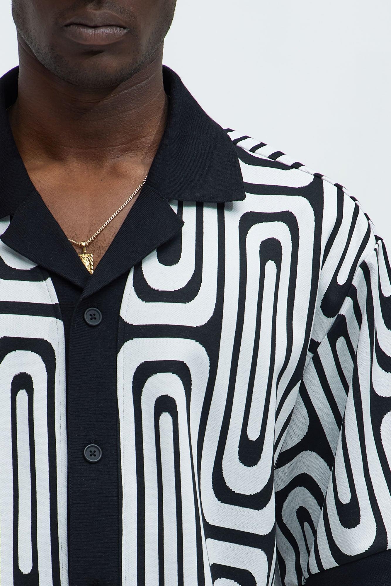 Jack Retro Pattern Cuban Collar Shirt - Black/combo Product Image