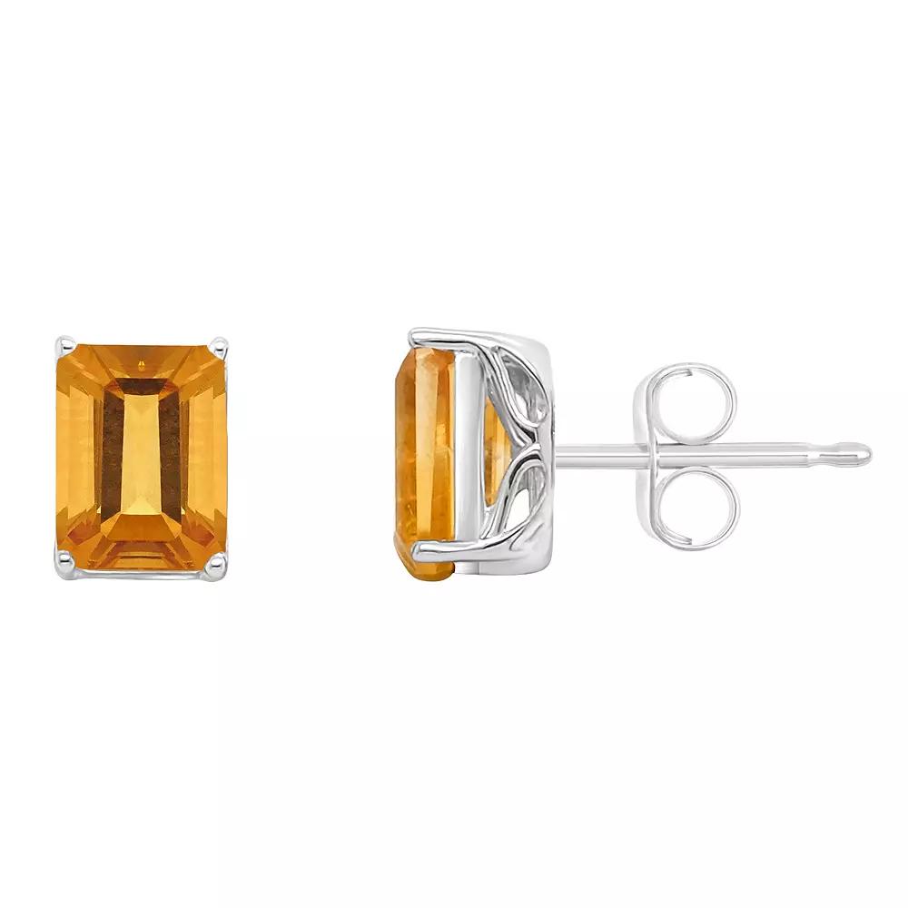 Alyson Layne 14k Gold Emerald Cut Citrine Stud Earrings, Women's, 14k White Gold Product Image