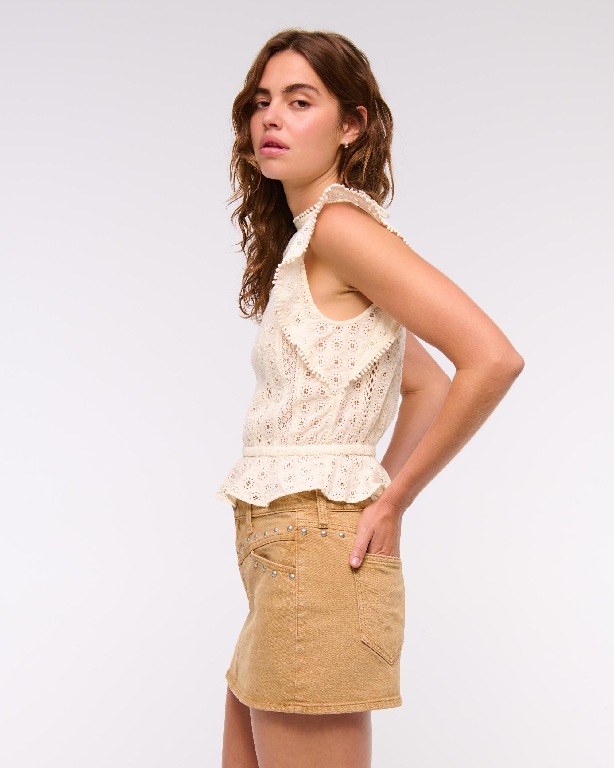 Mid Rise Denim Studded Mini Skirt Product Image