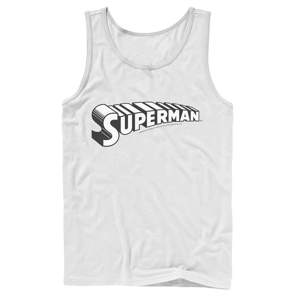 Men's DC Comics Superman Black & White Text Chest Logo Tank Top,  Product Image