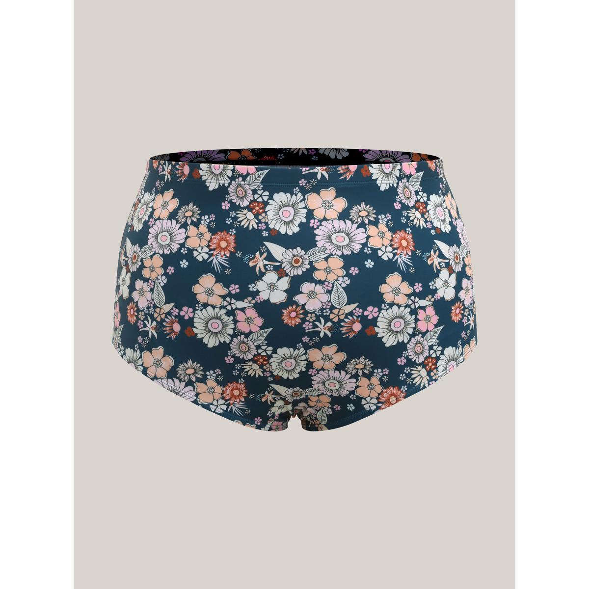 Plus Size Twist Front Floral Print Swim Dress Women's Swimwear Cyan Resort Bodycon Heart neckline High stretch Curve Swim Dresses BloomChic 28/5X Product Image