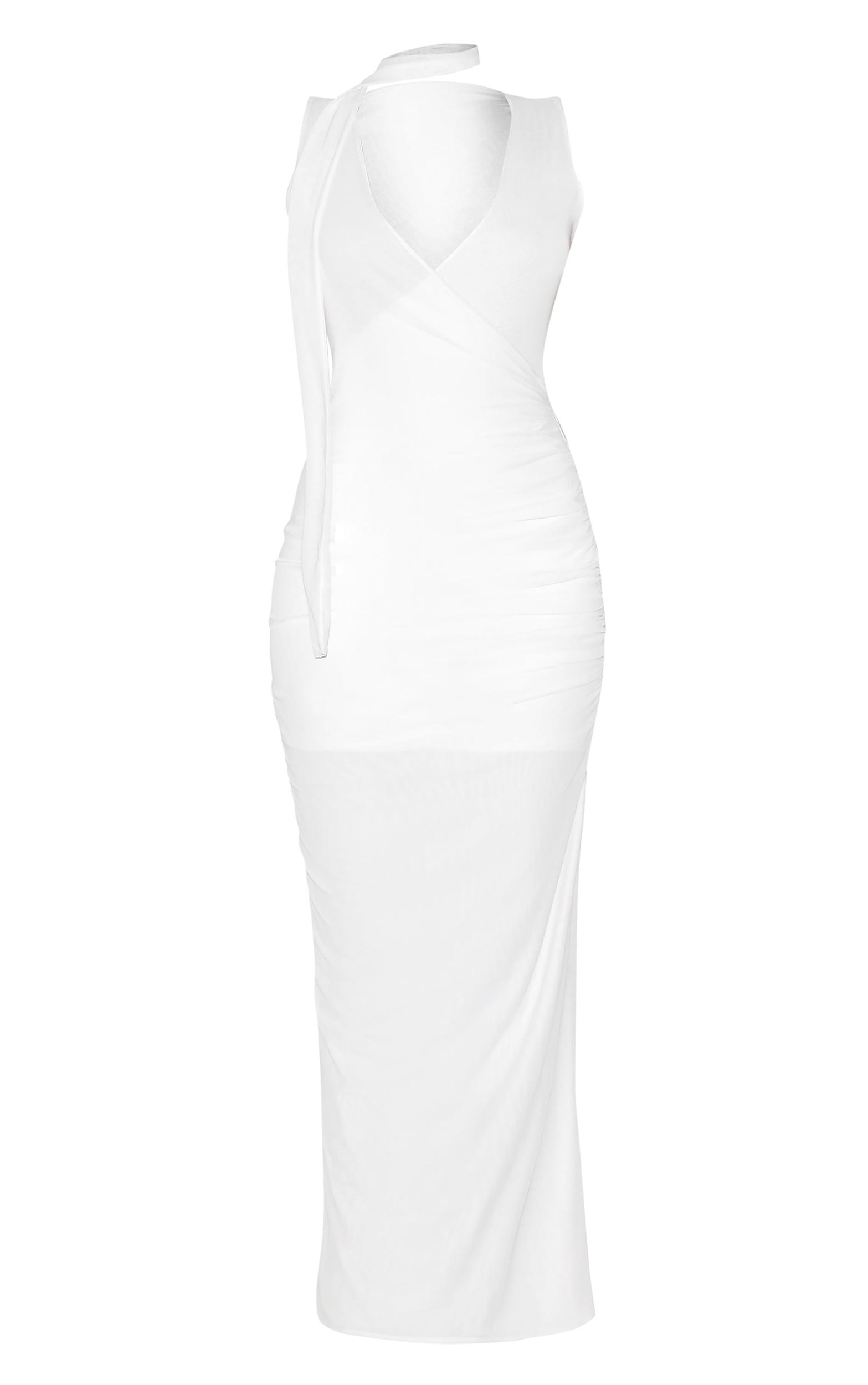 Cream Mesh V Neck Wrap Maxi Dress Product Image