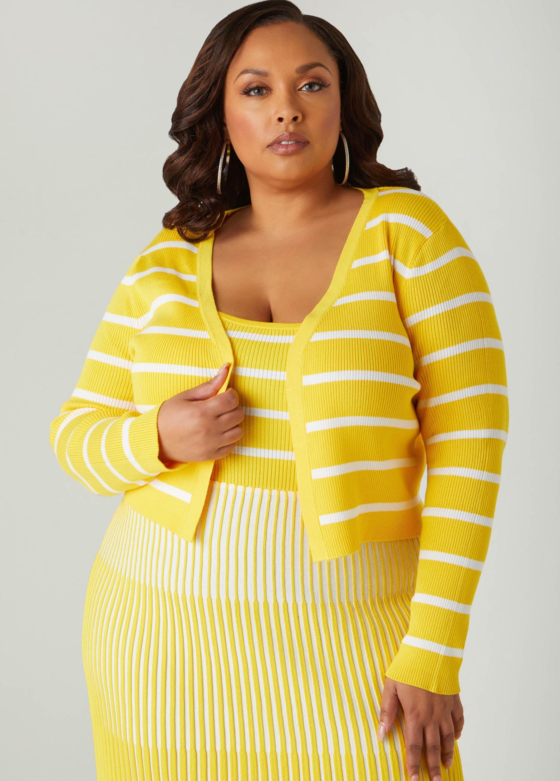 Plus Size Cropped Striped Cardigan Ashley Stewart Product Image
