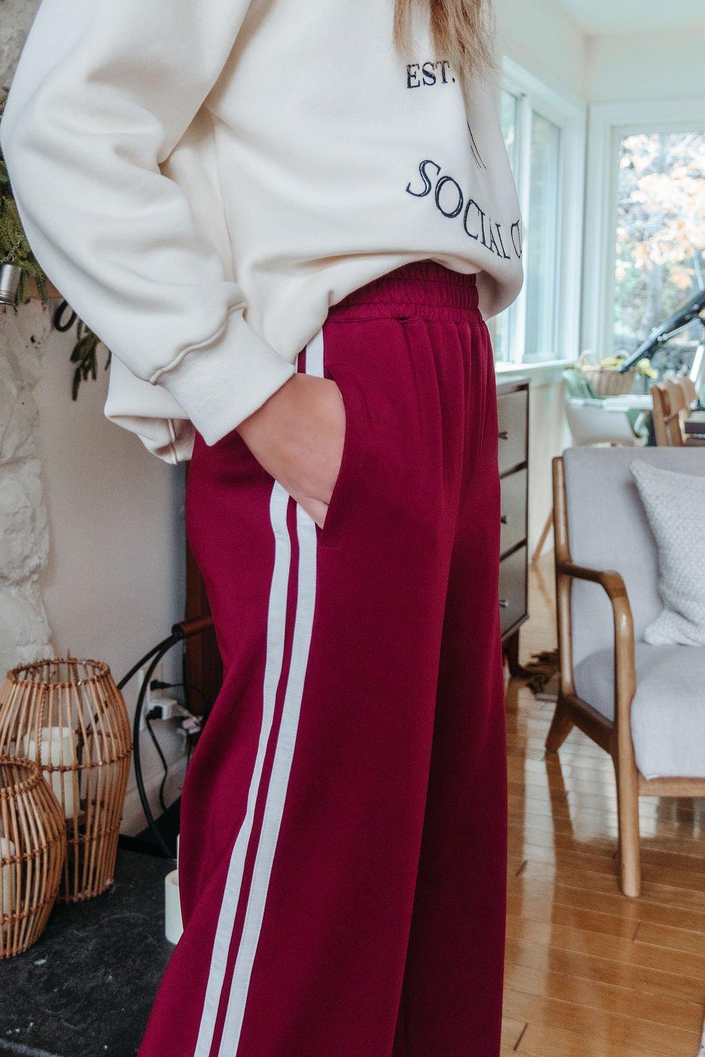 Burgundy Striped Athleisure Pants - FINAL SALE Product Image
