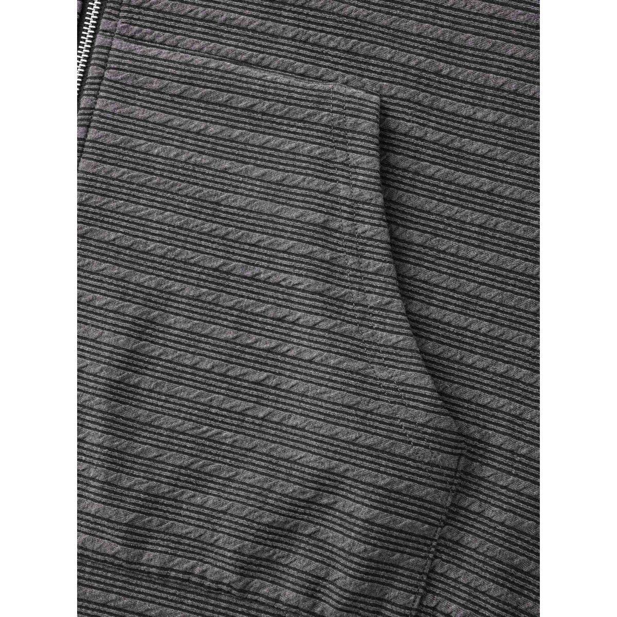 Plus Size Textured O Ring Zipper Hooded Sweatshirt Women DimGray Casual Texture Hooded Everyday Sweatshirts BloomChic 10/M Product Image