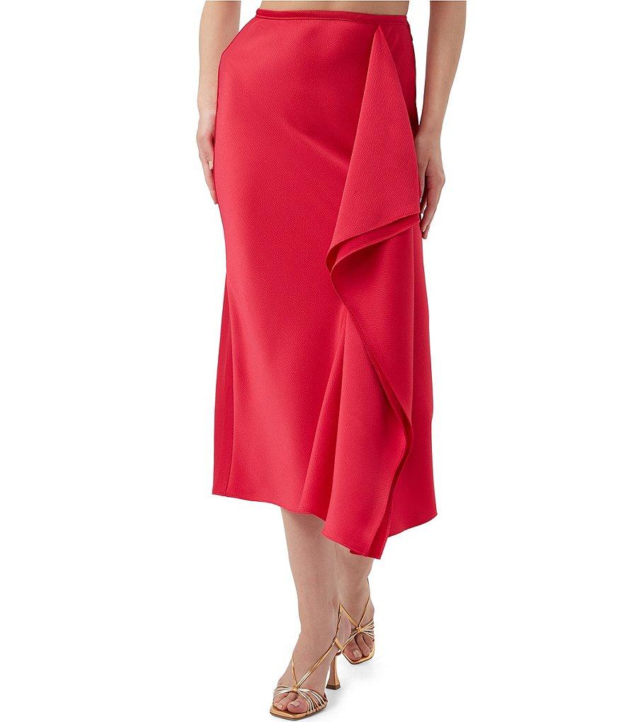 Trina Turk Sahel Satin Cascading Ruffle Midi Skirt Product Image