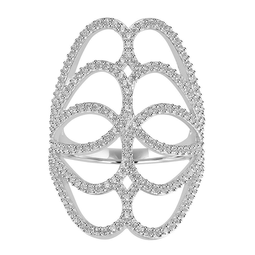 Judy Crowell Sterling Silver Multi Row CZ Wave Ring, Women's, Size: 9 Product Image