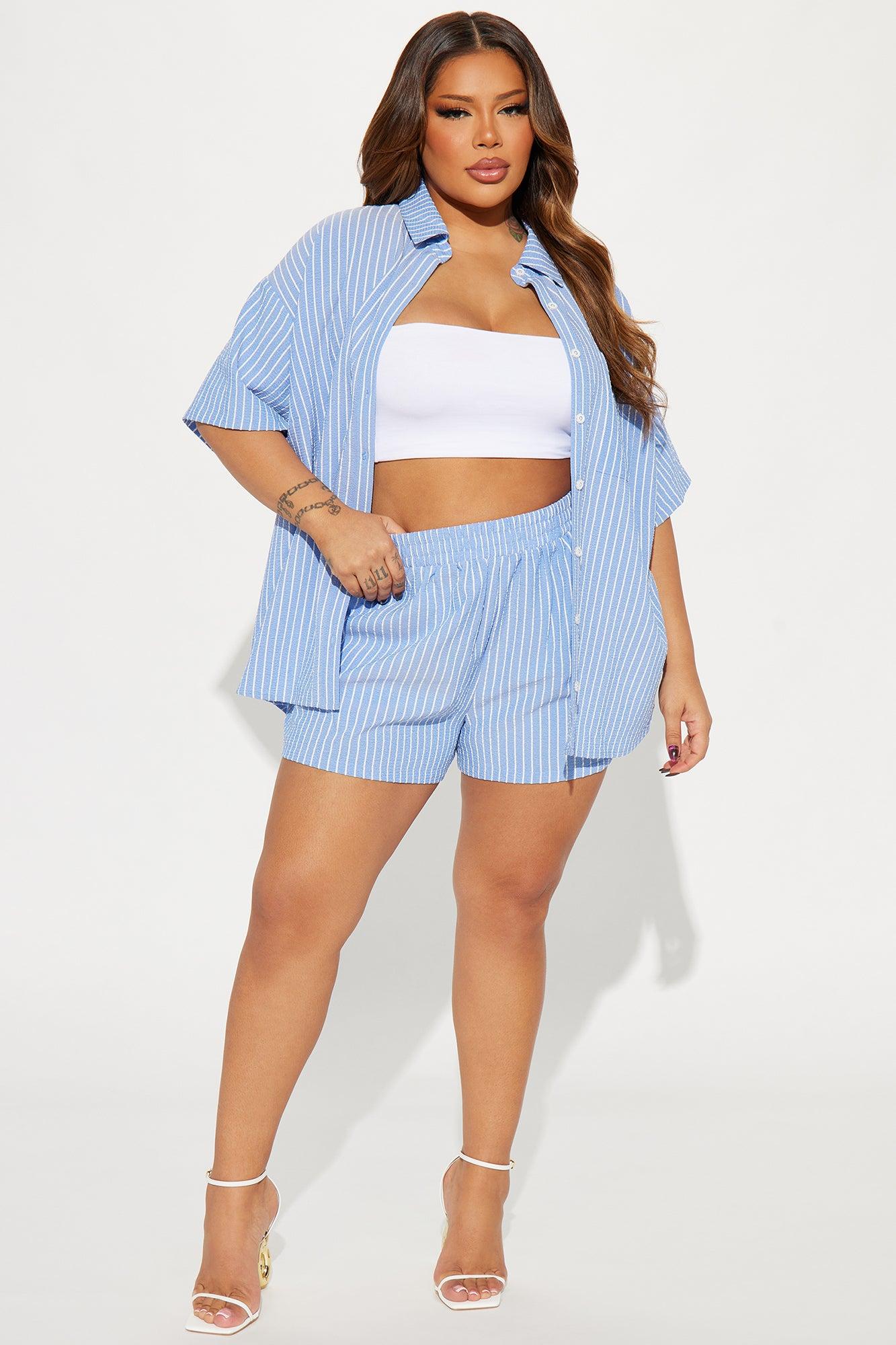 Lily Striped Short Set - Blue Product Image