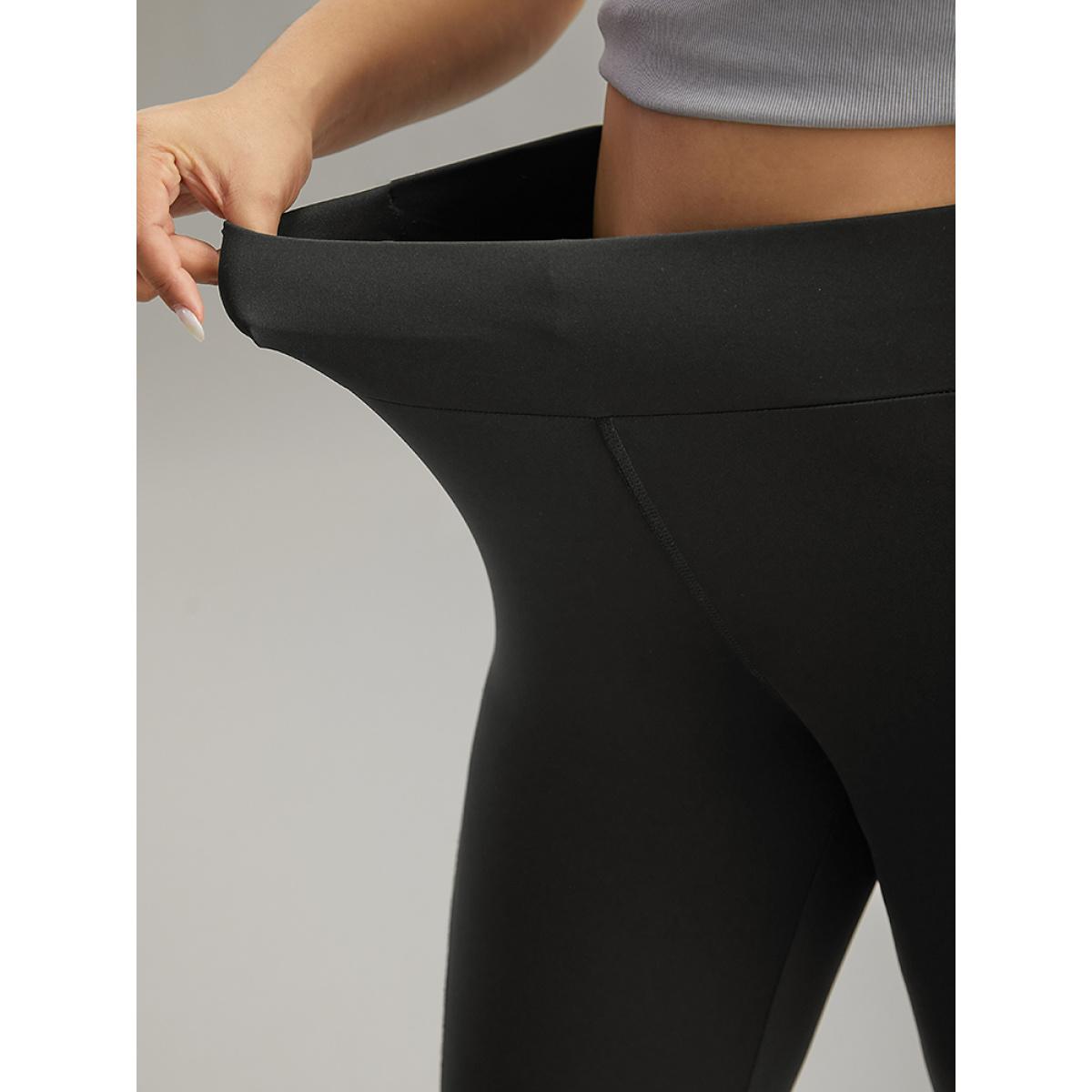 Plus Size Plain Ruched Side Pocket Wideband Waist Leggings Women Black Casual High stretch Skinny High Rise Dailywear Leggings BloomChic 14-16/1X Product Image