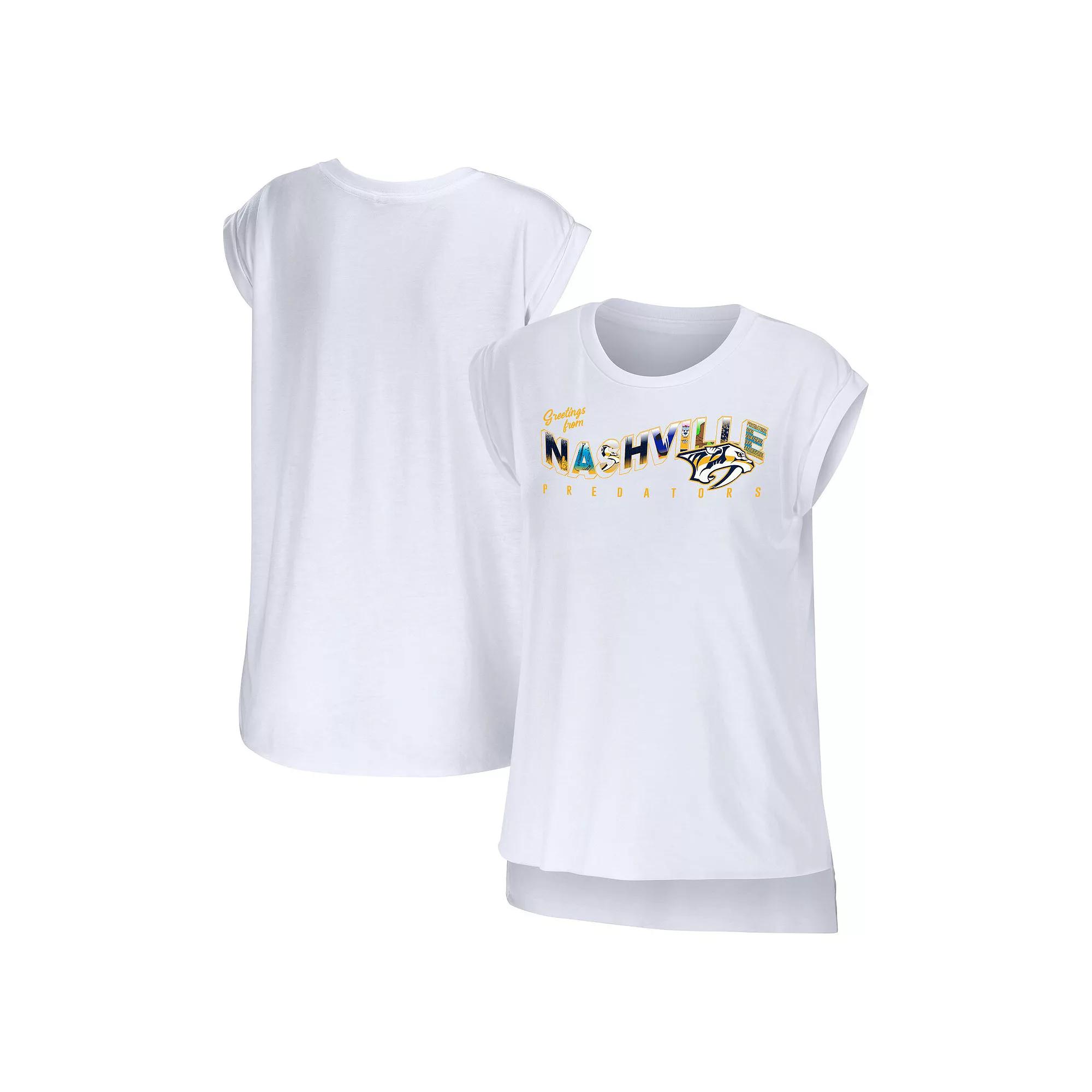 Women's WEAR by Erin Andrews White Nashville Predators Greetings From Muscle T-Shirt, Size: Large, Pdt White Product Image