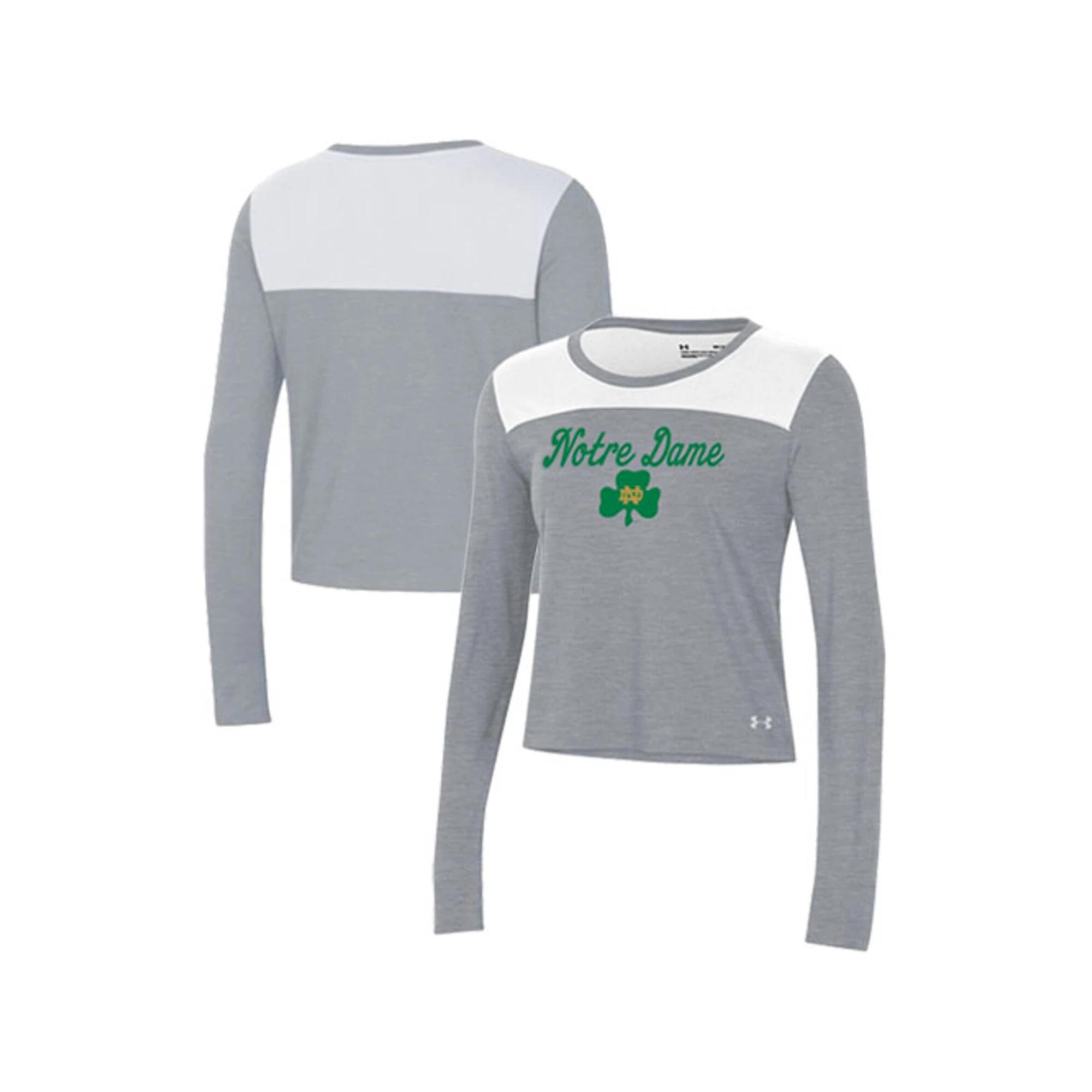 Women's Under Armour White/Gray Notre Dame Fighting Irish Vault Cropped Long Sleeve T-Shirt, Size: XL Product Image