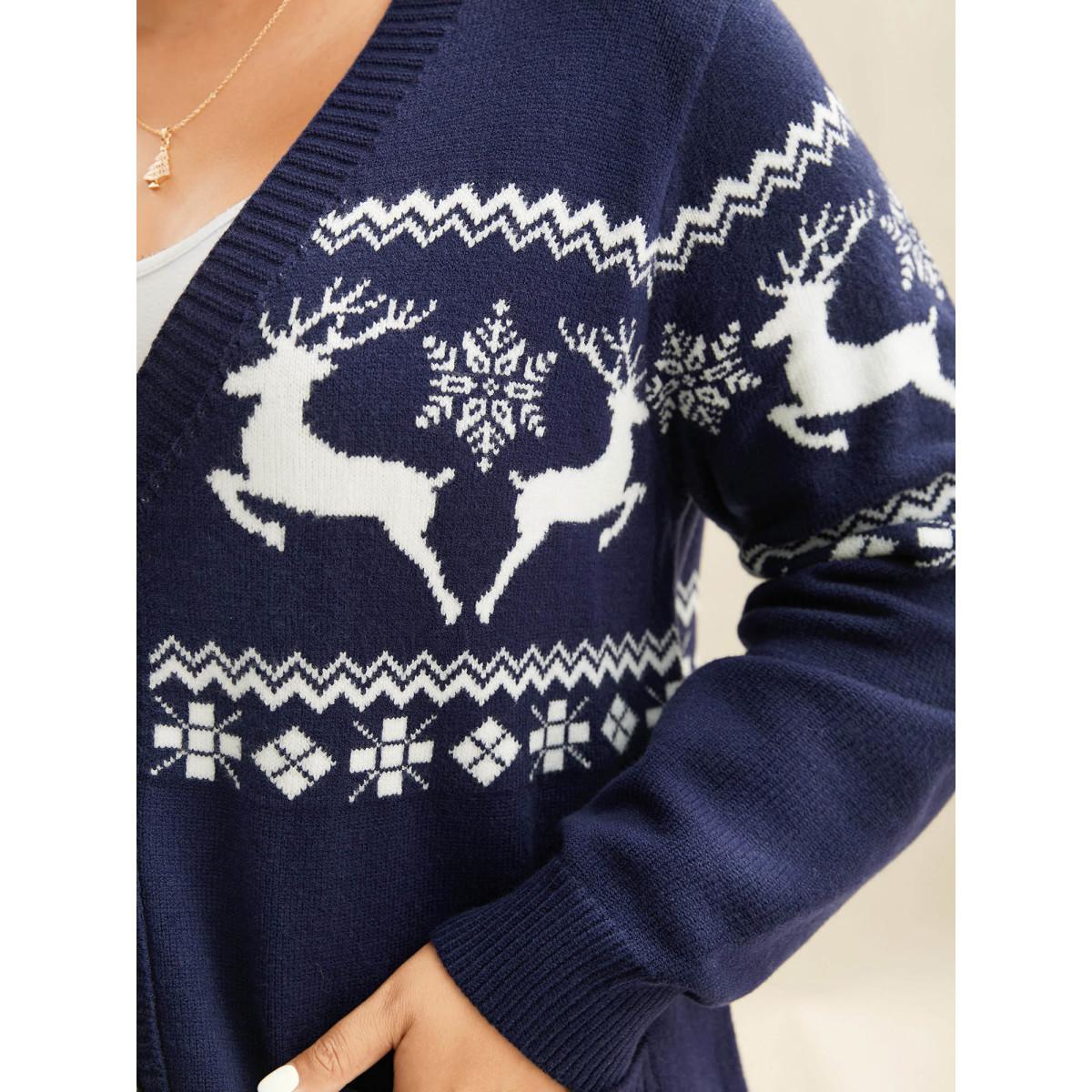 Plus Size Supersoft Essentials Holiday Patterns Button Front Cardigan Indigo Women Casual Loose Long Sleeve Everyday Cardigans BloomChic 12/L Product Image