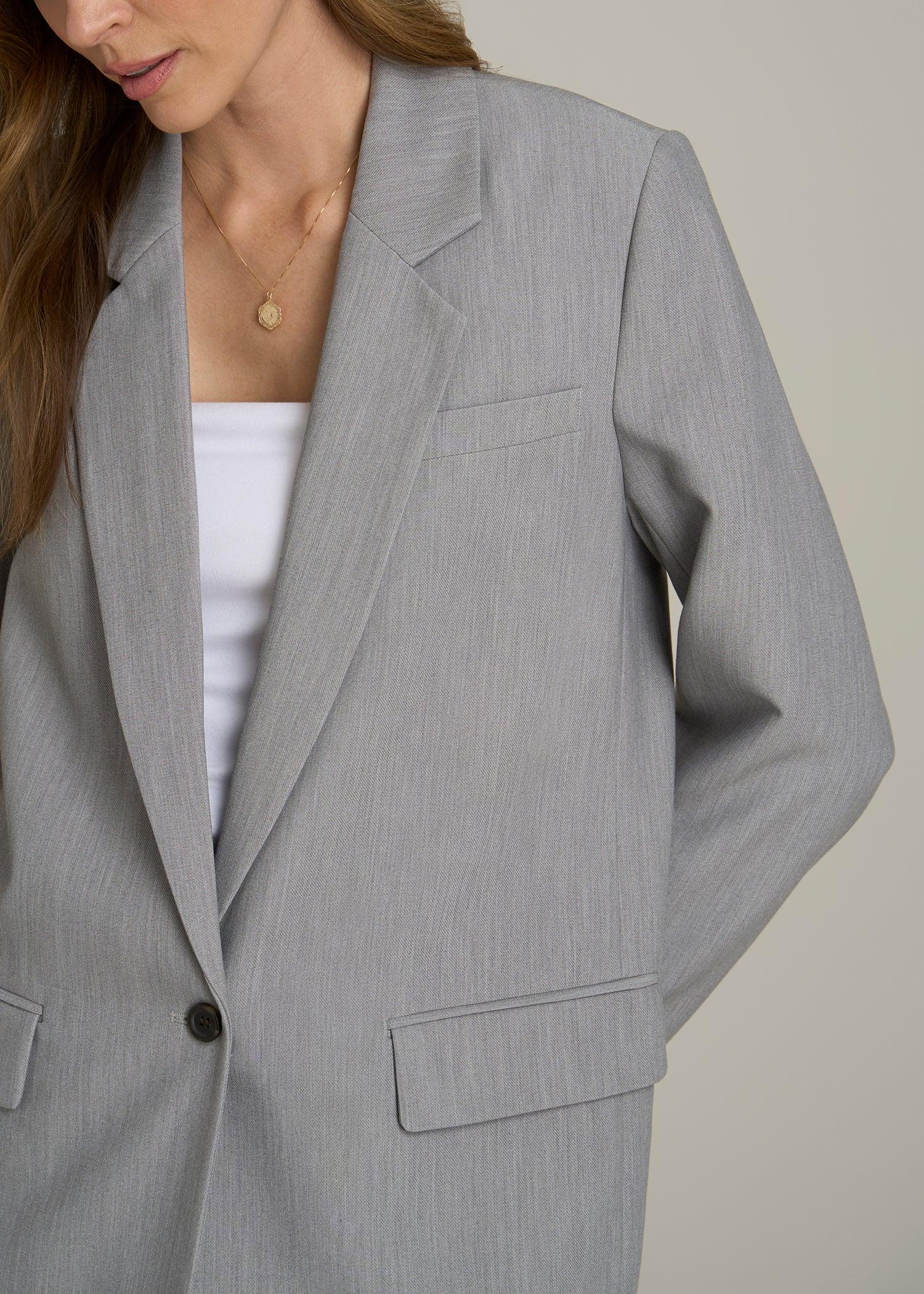 Boyfriend Fit Single-Button Blazer for Tall Women in Ash Grey Mix Female Product Image