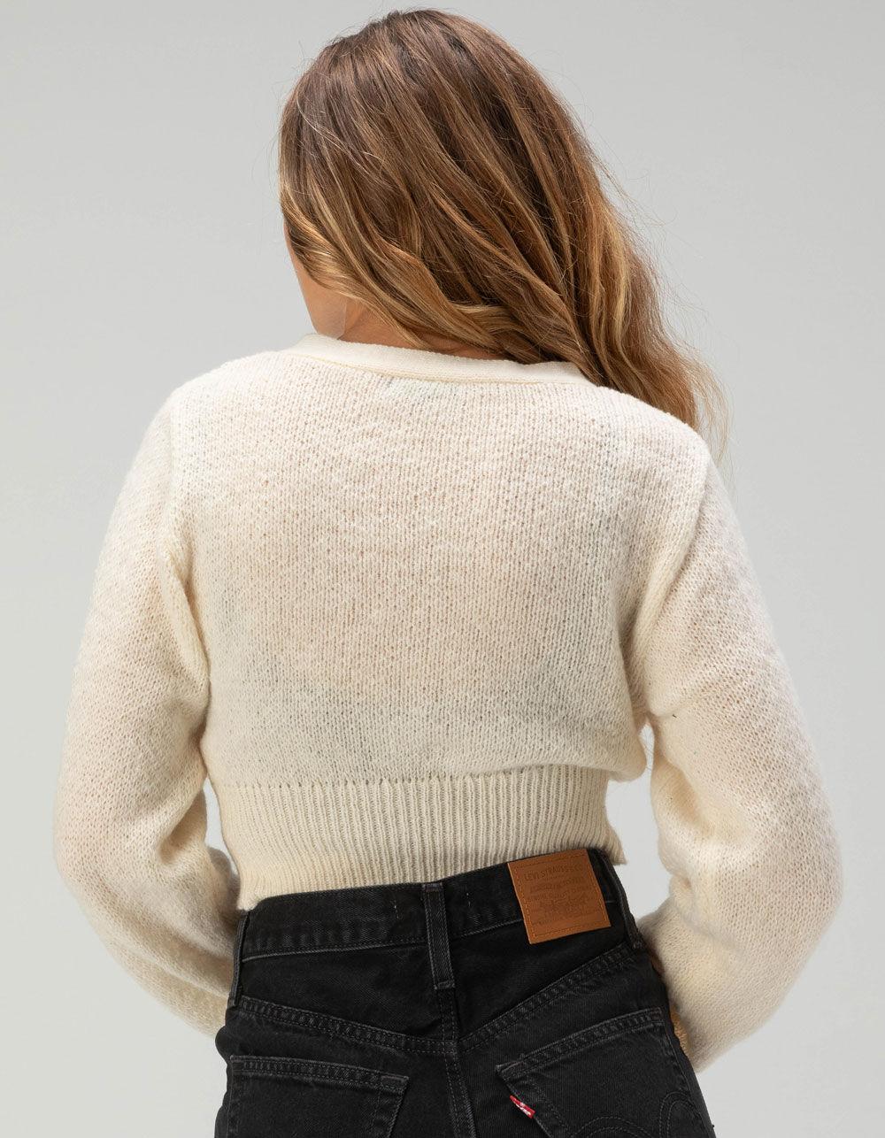 LOVE TREE Rose Womens Cropped Cardigan Sweater - IVORY Product Image