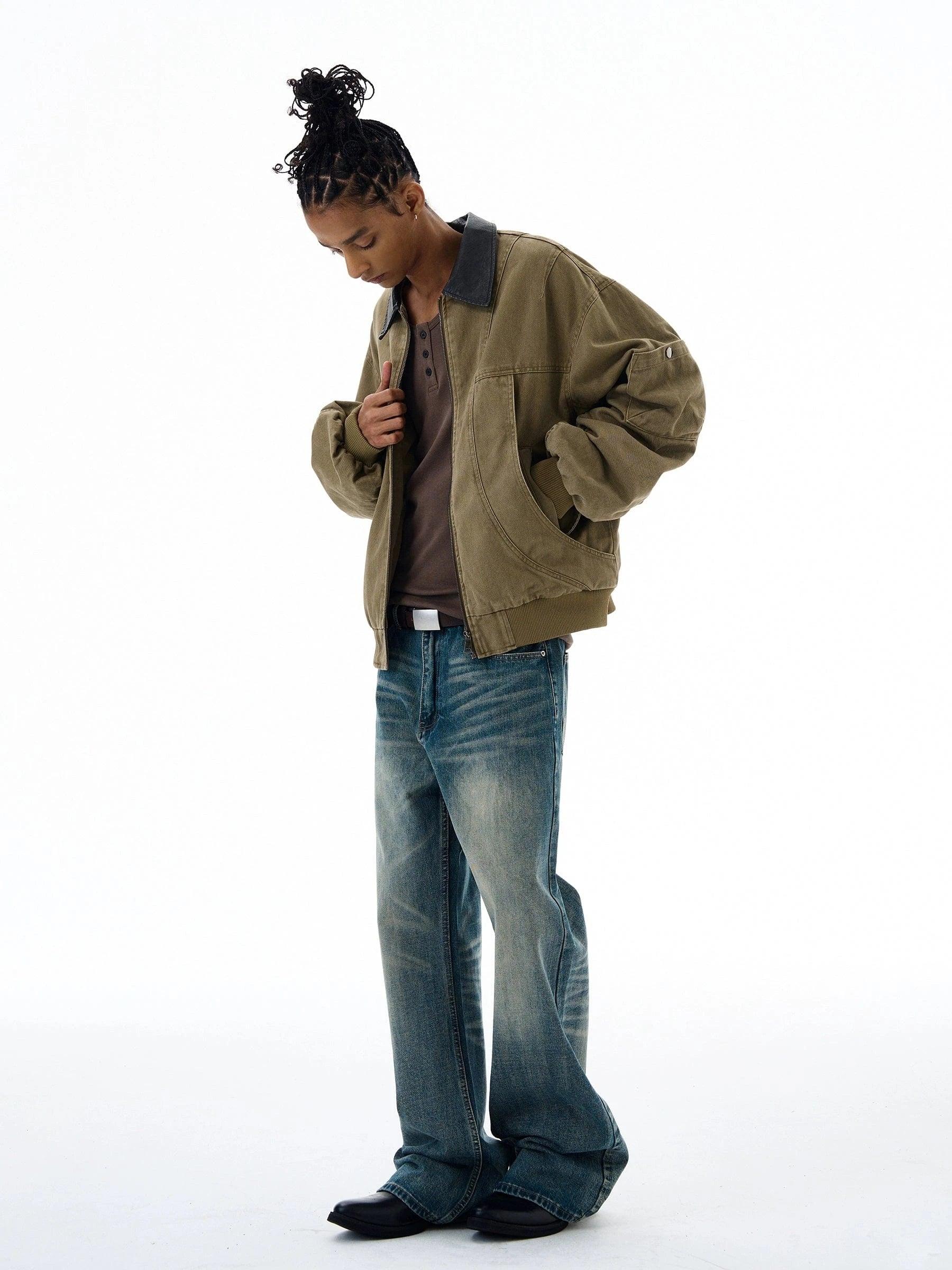 RT No. 19568 WASHED BLUE DENIM STRAIGHT JEANS Product Image