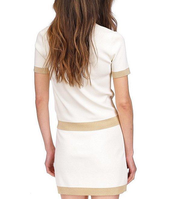 Michael Kors Metallic Trim Color Block Crew Neck Short Sleeve Top Product Image