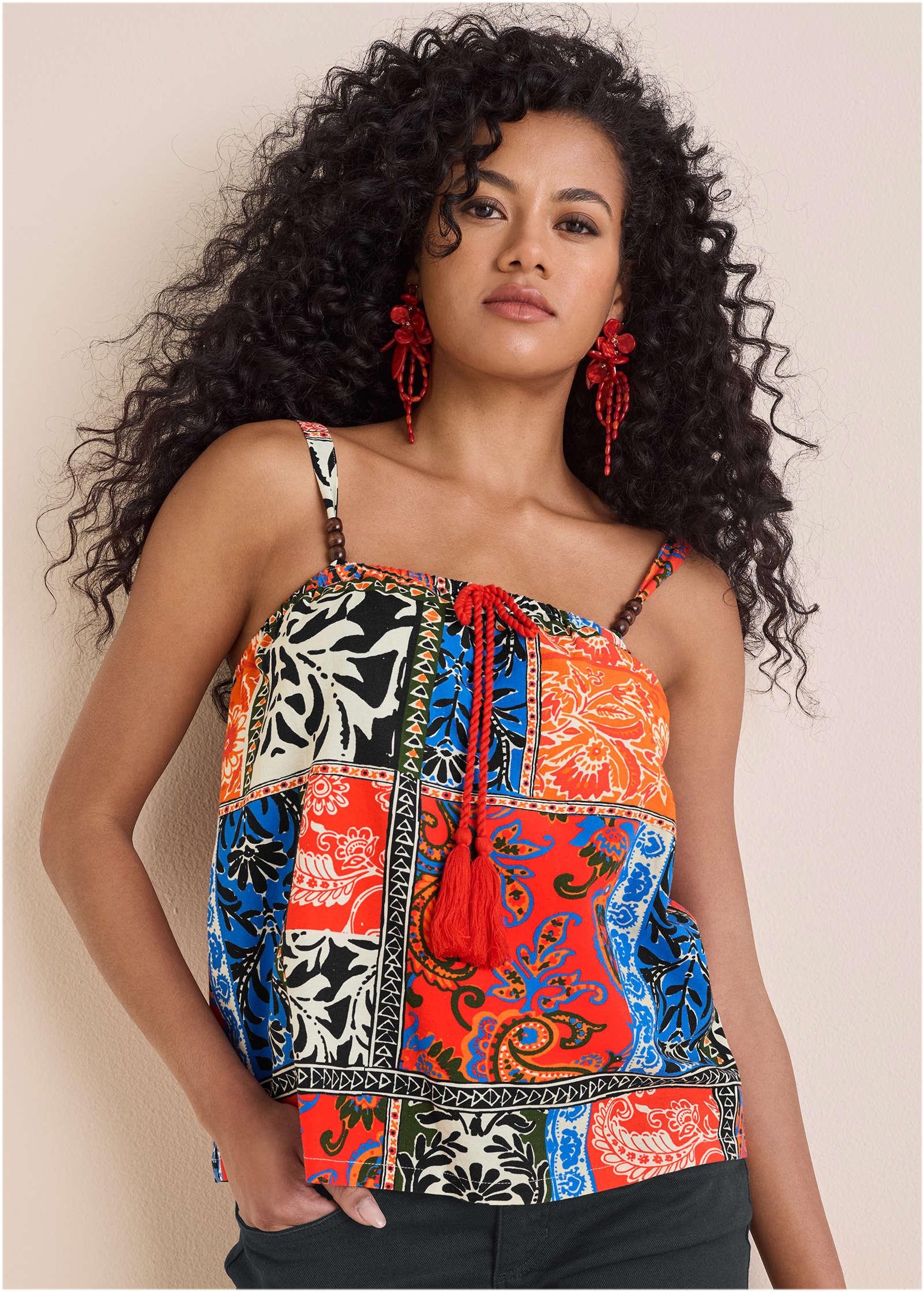 Printed Linen Tank - Tamarini Garden Tile Product Image