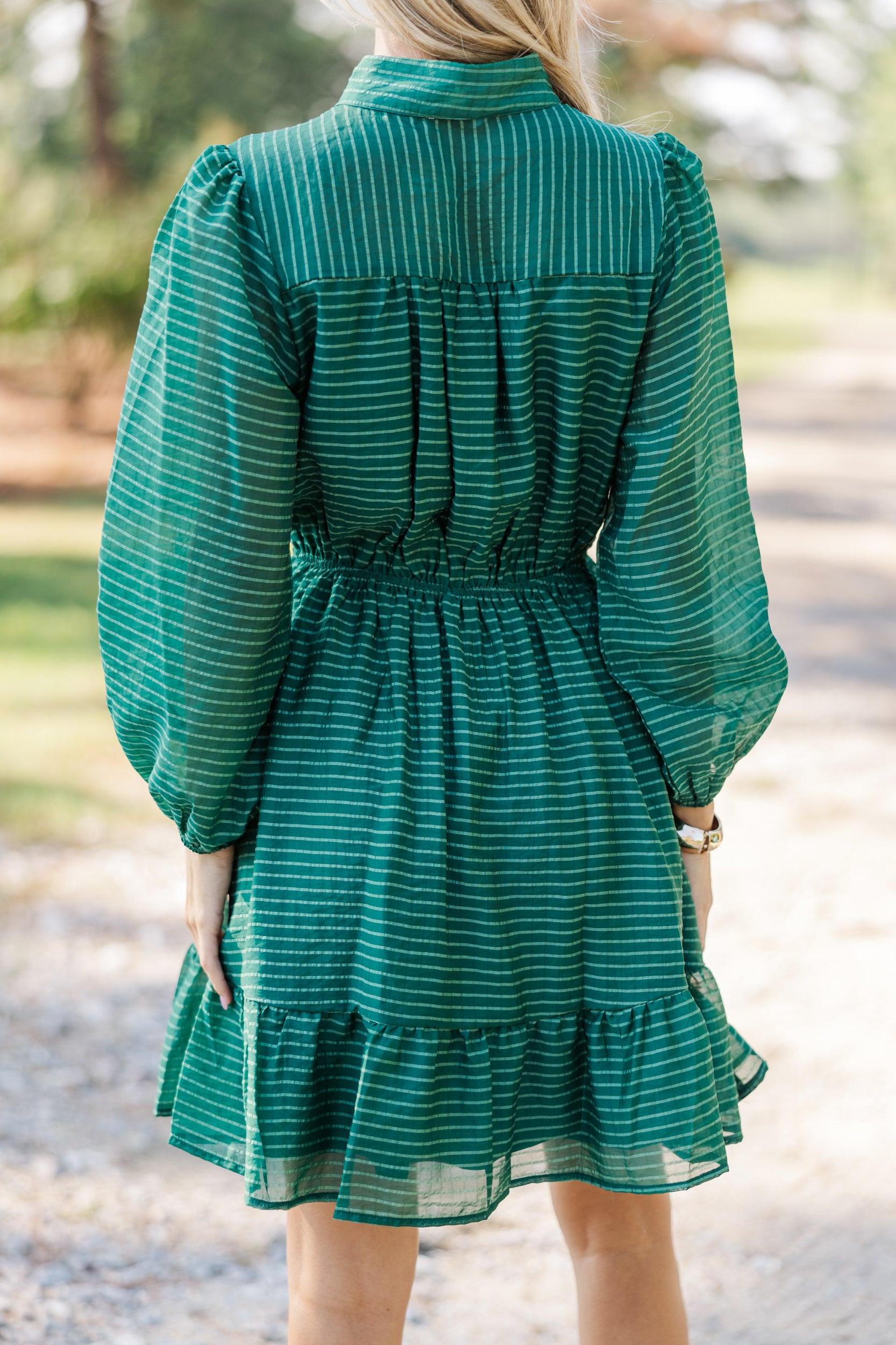 Great Days Ahead Hunter Green Striped Dress Female Product Image