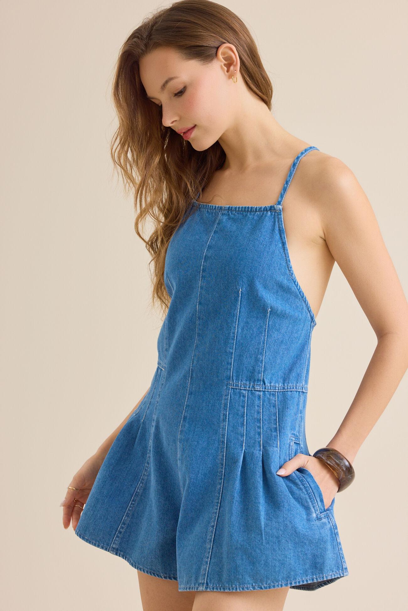 Nichole Denim Halter Romper Product Image