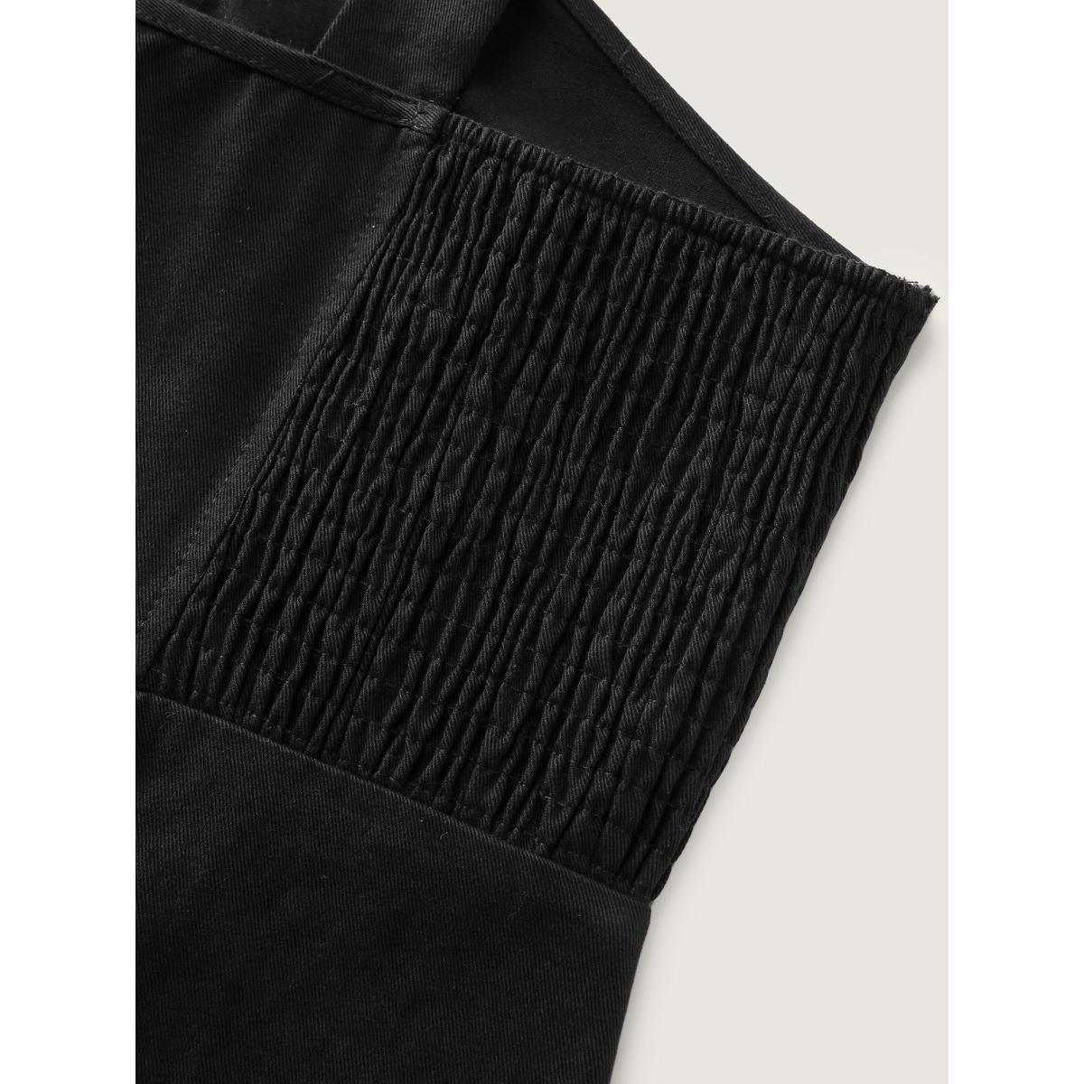 Plus Size Cotton Shirred Zipper-Front Midi Dress Black Women Leisure Shirred Non Sleeveless Curvy BloomChic 30/6X Product Image