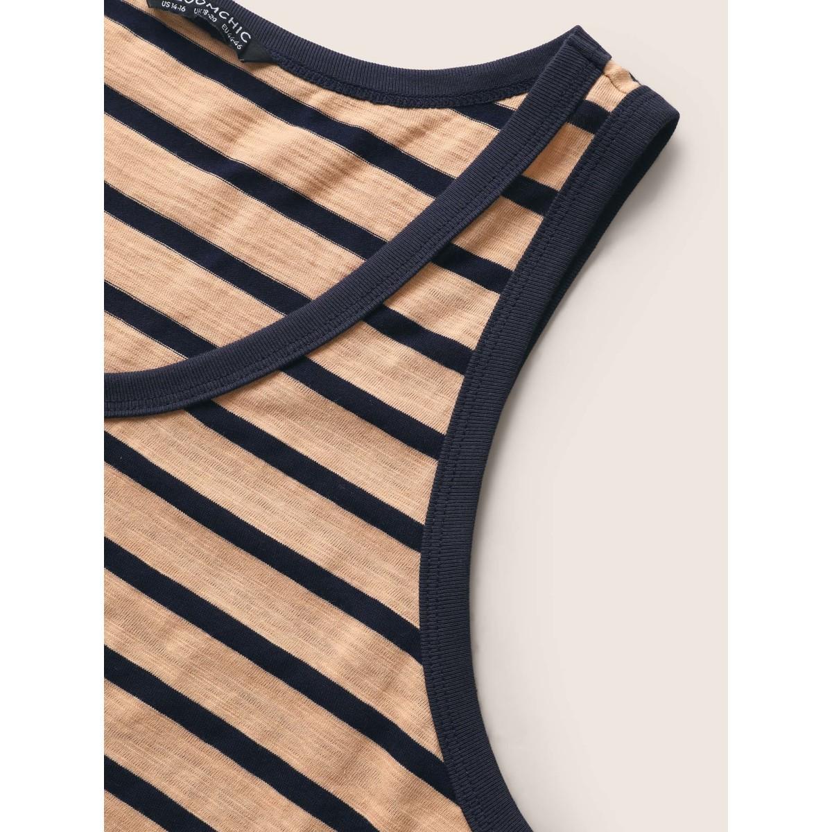 Plus Size Cotton Striped U Neck Contrast Trim Tank Top Women Lightorange Casual Contrast U-neck Everyday Tank Tops Camis BloomChic 14-16/1X Product Image