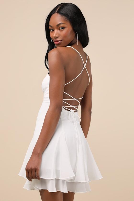 Perfected Sweetness White Pleated Tiered Mini Dress Product Image