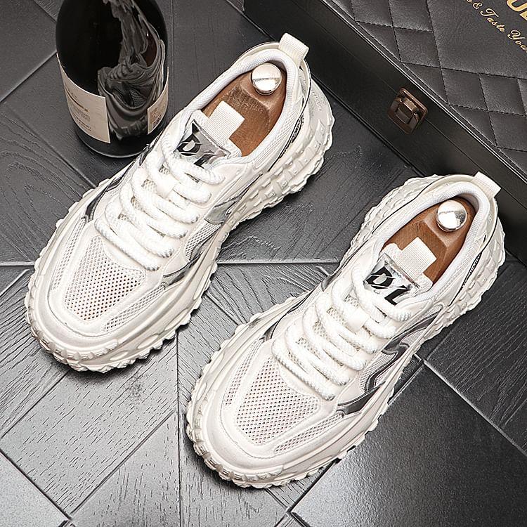 Lettering Mesh Platform Chunky Sneakers Product Image