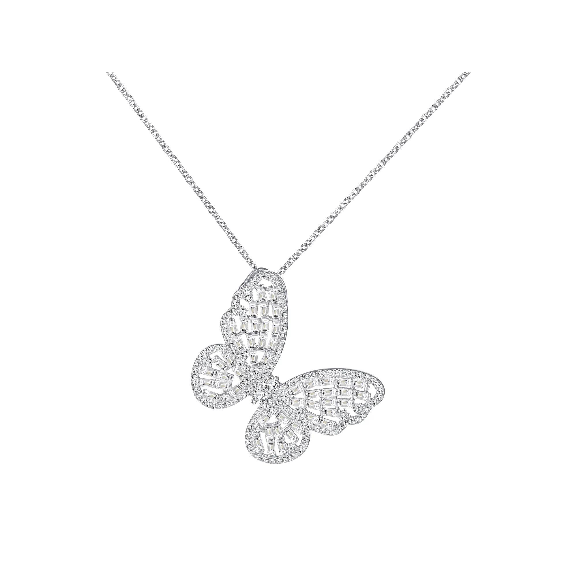 Argento Forte Sterling Silver Cubic Zirconia Butterfly Pendant Necklace, Women's, Size: 18" Product Image