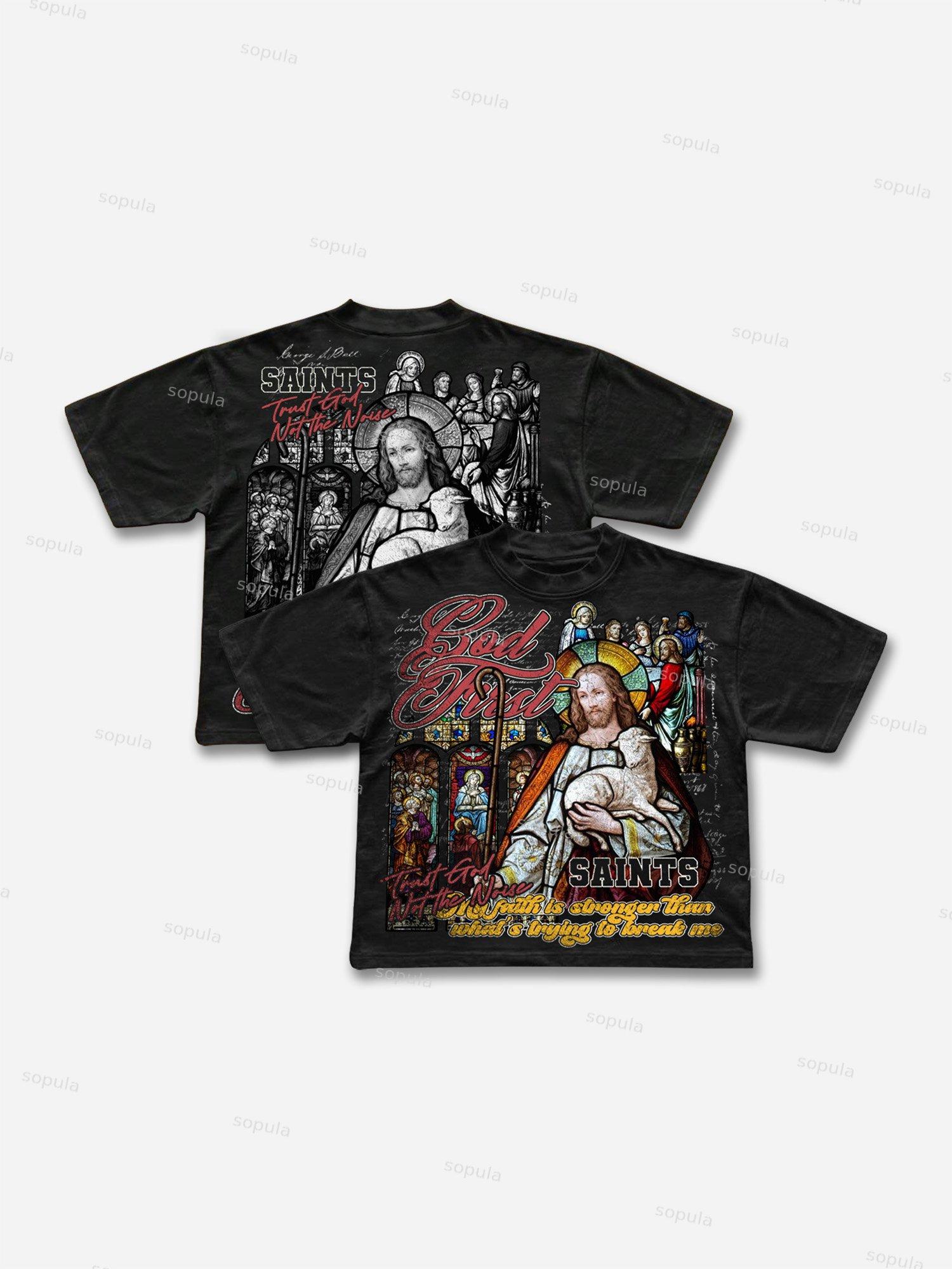 God First Jesus Window Flower Aged Vintage Graphic Cropped T-shirt Product Image