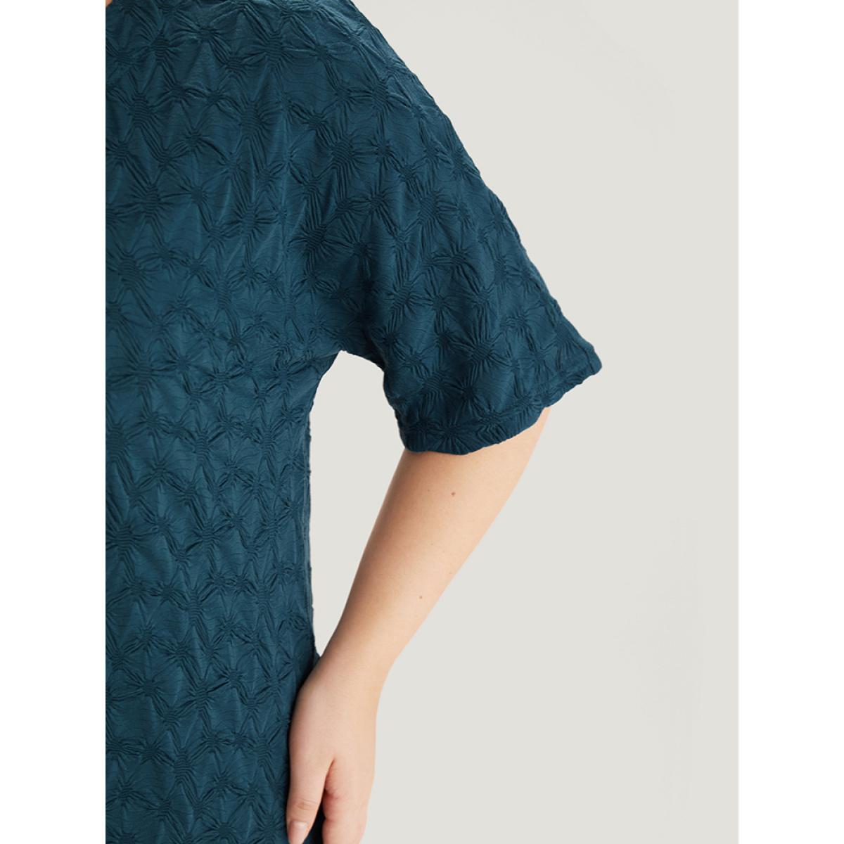 Plus Size Plain Textured V Neck Half Sleeve T-shirt Cyan Women Elegant Texture Plain V-neck Dailywear T-shirts BloomChic 30/6X Product Image