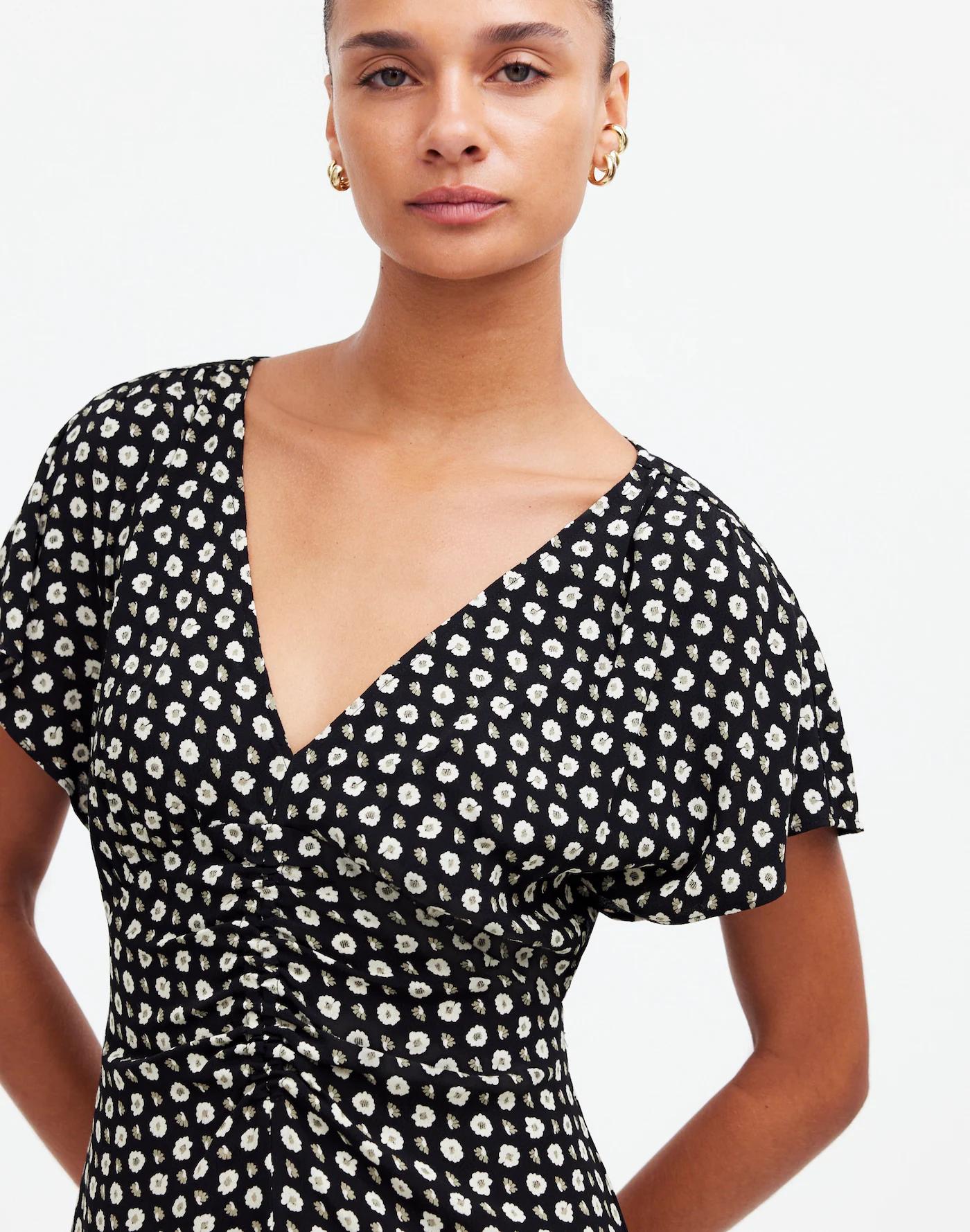 Ruched V-Neck Mini Dress in Floral Product Image