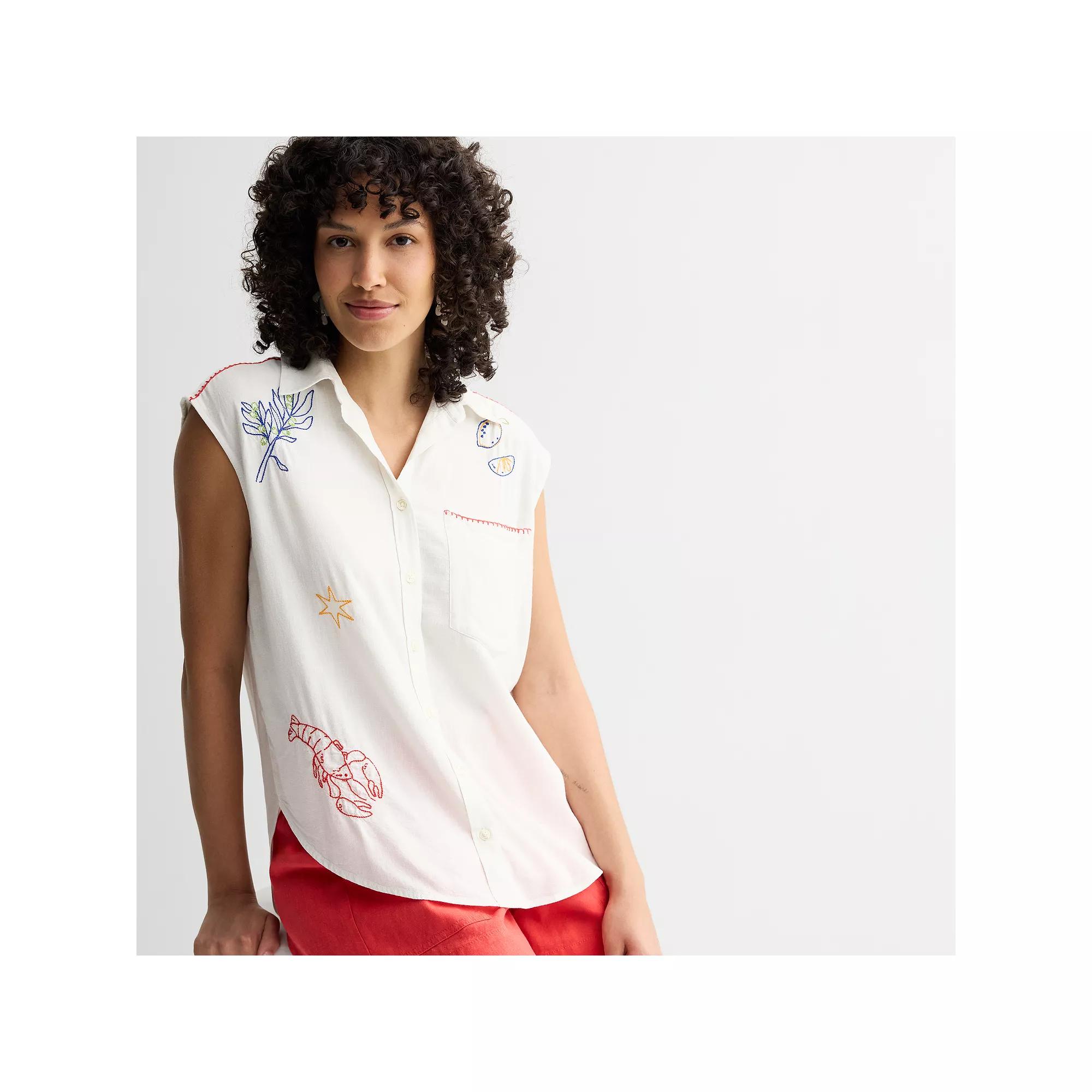 Women's Sonoma Goods For Life® Embroidered Summer Sleeveless Shirt,  Product Image