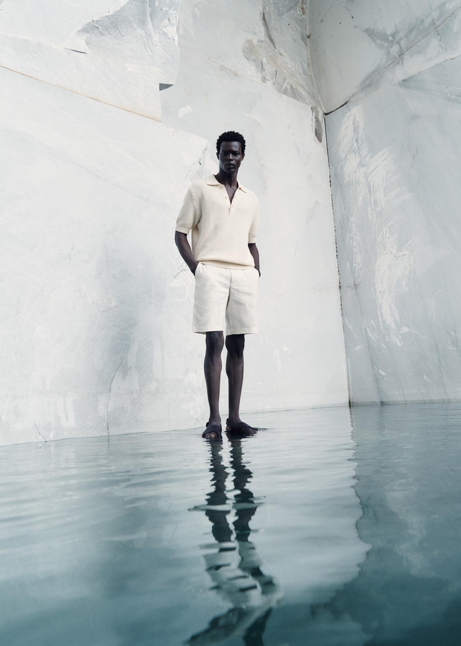 Slim-fit 100% linen bermuda shorts - Men | MANGO USA Product Image