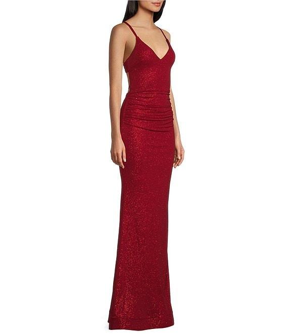 City Vibe Plunge Neck Spaghetti Strap Dress Product Image