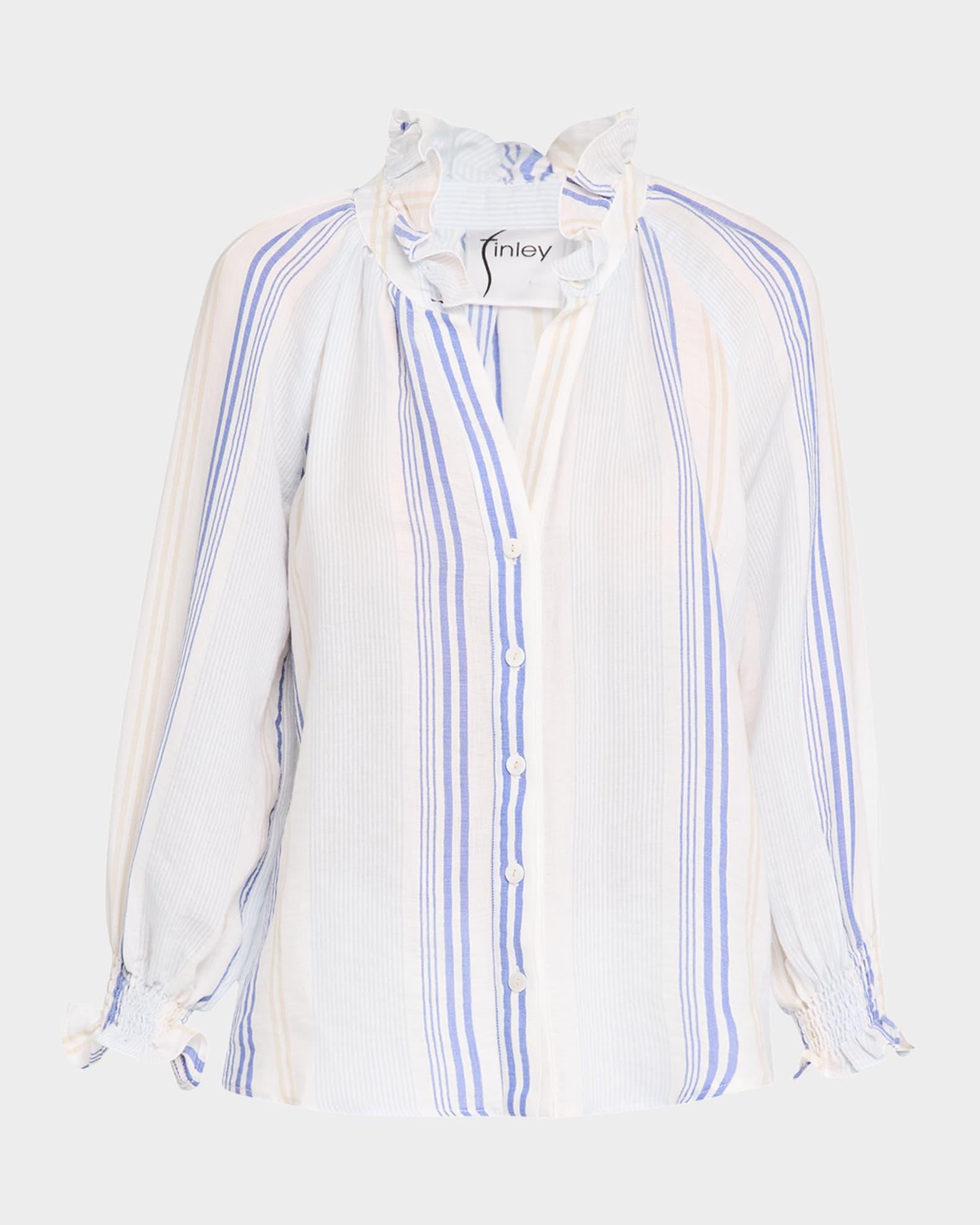Fiona Striped Raglan-Sleeve Voile Shirt Product Image