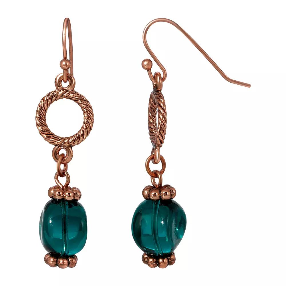 1928 Copper Tone Green Bead Wire Drop Earrings, Womens Product Image