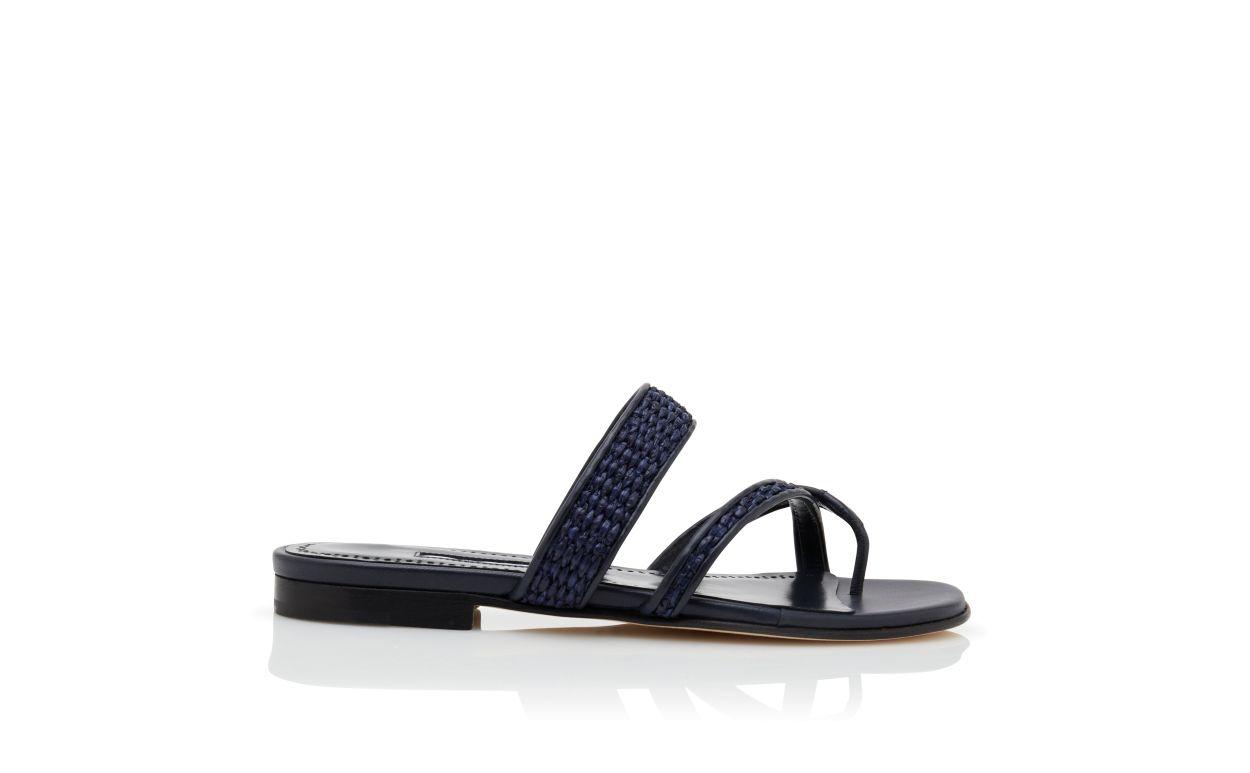 SUSARA Navy Blue Raffia Flat Sandals Product Image