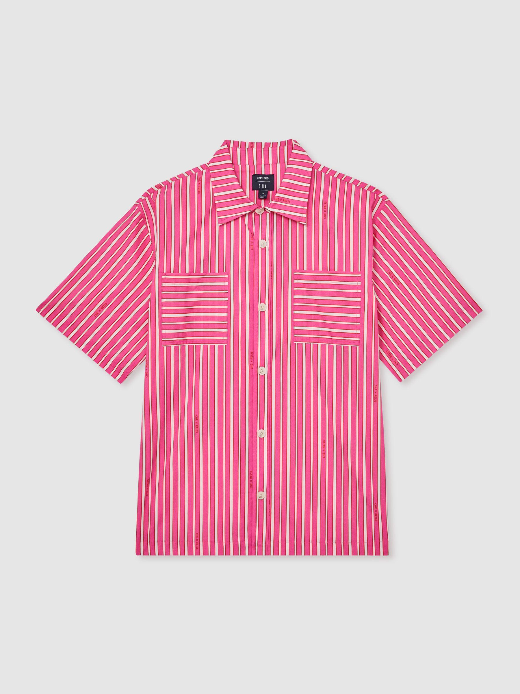 Reiss | Ché Poplin Stripe Shirt in Soft Pink/White Product Image