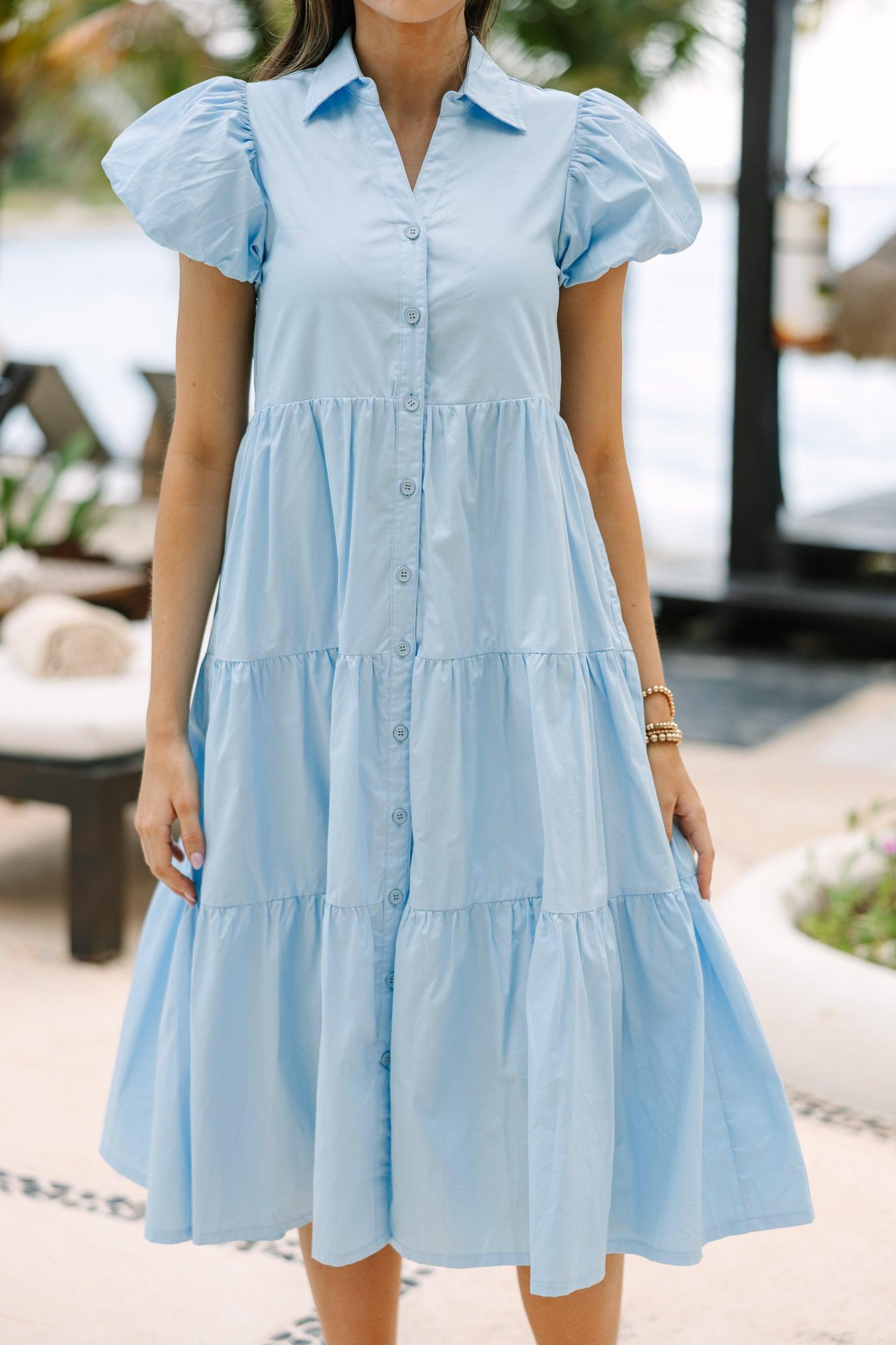 Perfect For You Sky Blue Button Down Midi Dress Female Product Image